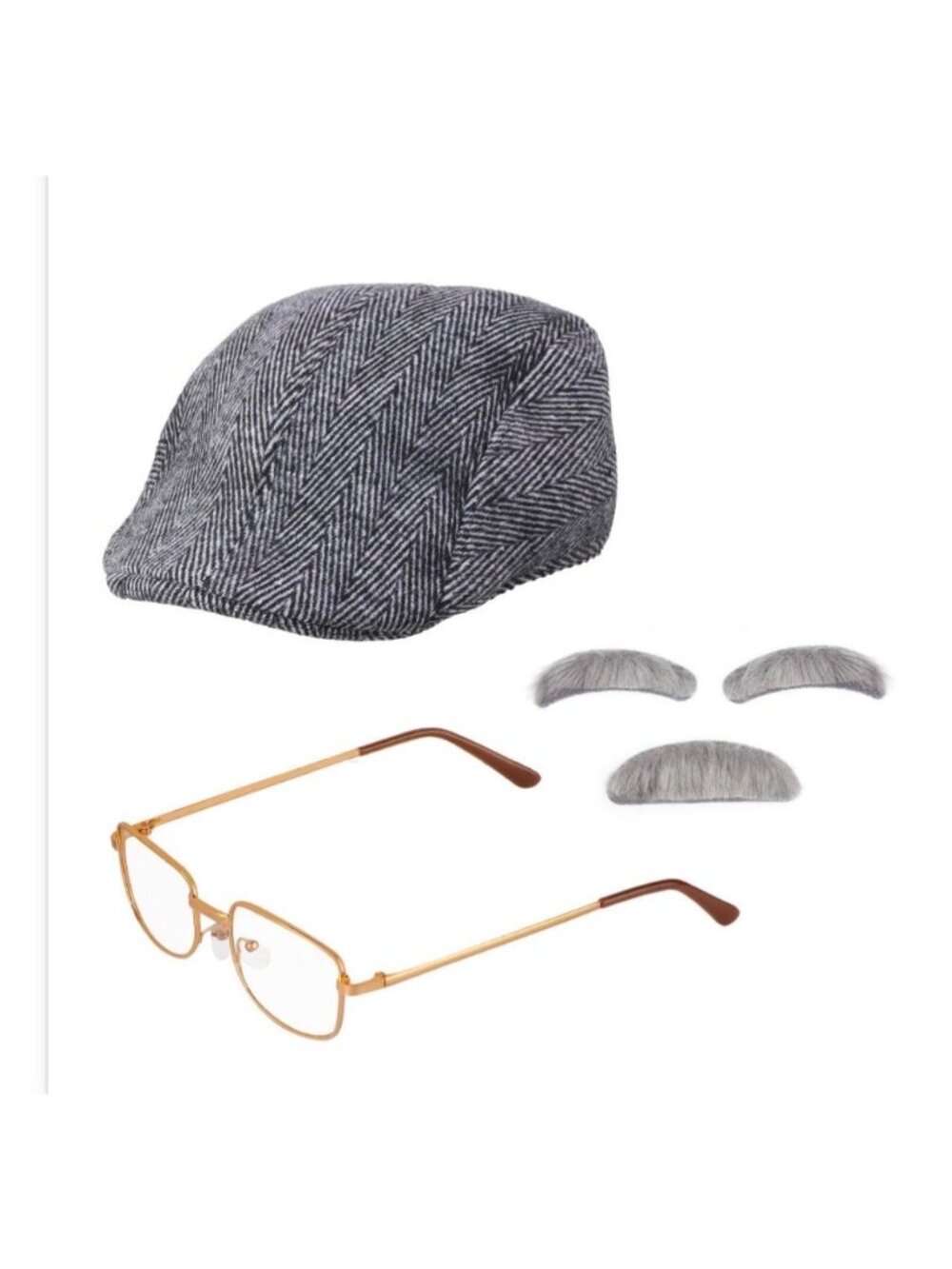 Beelittle Old Man Costume Accessory Set Beret Hat Glasses Mustache Eyebrows